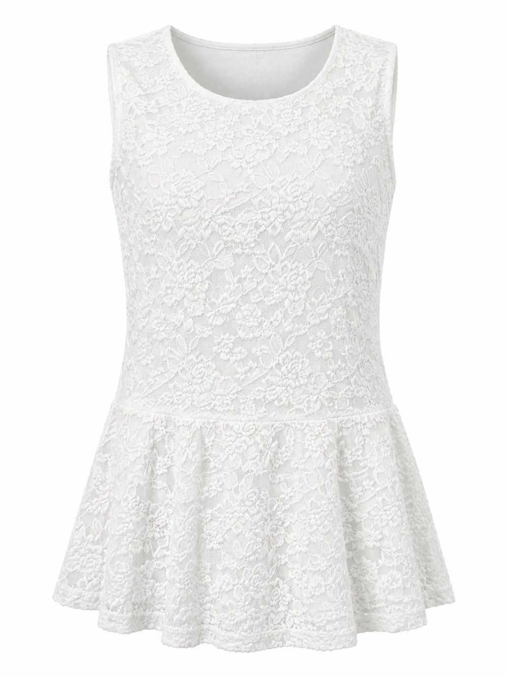 •Suzy Shier White Floral Lace Peplum Top Size M Sleeveless Keyhole Back - Picture 2 of 10